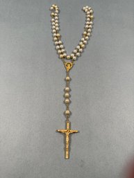 Faux Pearl Rosary With Gold Tone Cross -Italy