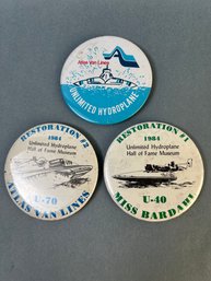 3 Vintage Atlas Van Lines Hydroplane Racing Pins.