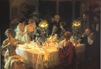 Vintage Jules Alexandre Grun 'The End Of Dinner' Print Framed