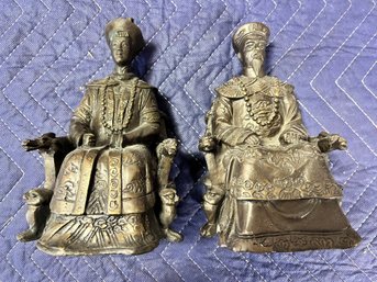 Vintage Brass Emperor And Emporess Figurines.