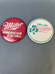 2 Vintage Miller Beer Racing Pins.