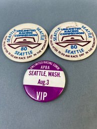 3 Vintage Seattle Seafair Racing Commission Pins.