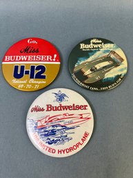 3 Vintage Budweiser Hydroplane Racing Pins.