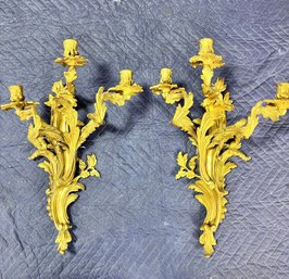 Pair Of Brass Wall Candelabras.