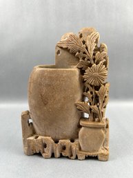 Carved Soapstone Floral Chinese Scene