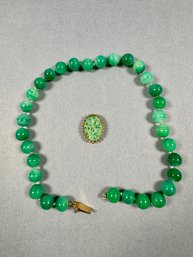 Necklace Of Green Beads With Green Pendant