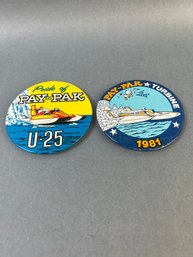 2 Vintage Pay-n-pak Hydroplane Racing Pins.