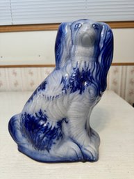 Antique Flow Blue Staffordshire Dog