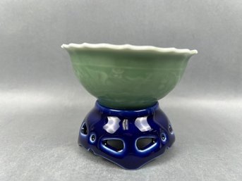 Number 2. Chinese Porcelain Celadon Bowl On A Swivel Base.