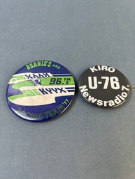 2 Vintage Radio Station Pins. KIRO & KYYX