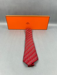 Hermes Red Silk Tie 7018 TA