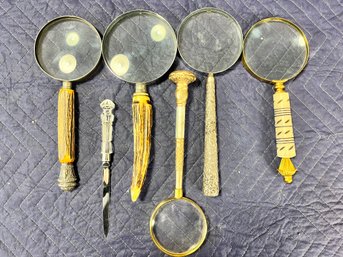5 Vintage Magnifying Glasses And A Letter Opener.