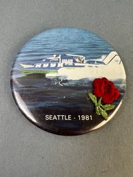 Vintage Seattle Hydroplane Racing Pin With Embroidered Rose.