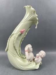 Imitation Jade Vase Depicting A Couple In A Lotus Leaf.