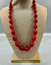 Large Red Beads With Gold Tone Clasp