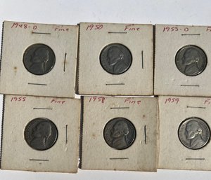 6 Nickels Marked Fine In Coin Holders