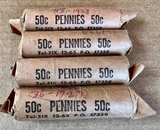 4 Rolls Of Pennies Early Years-look At Rollers Tel-31X  (lot 2)