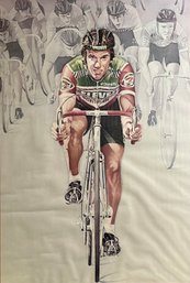 Vintage Eric Heiden Biking Captain Water Color Print Framed
