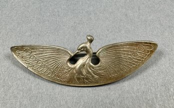 Silver Tone Art Nouveau Peacock Brooch