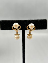 14k Yellow Gold And Pearl Screw Back Earrings
