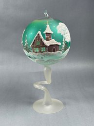 Holiday Hand Painted Blown Glass Tea Light Holder