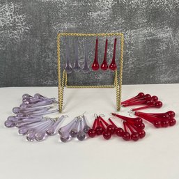 Lot Of Lavender And Red Glass Raindrop Lamp Crystals