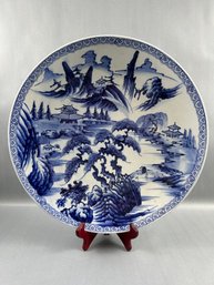 Large Antique Asian Blue And White Plate