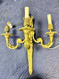 Vintage Heavy Brass 3 Light Electric Wall Sconce.