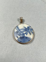 Sterling And Antique Asian Ceramic Pendant