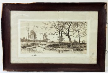 19th Century Engraving GW Bold New England Fishing Bay Antique Framed-local Pickup Only