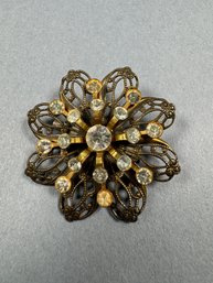 Gold Tone Brooch With Stones