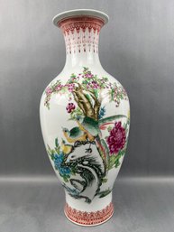 Large Chinese Vase With Birds And Mao Zedong.