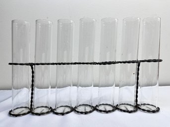 7 Glass Planters With Iron Holder.