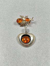 Two Silver And Amber Pieces