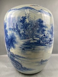 Large Chinese Vase With Houses And Trees.