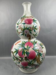 Large 2 Tiered Chinese Vase With Bats And Flowers.