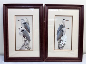 2 Framed Art Lamay Prints Of Great Blue Herons.