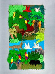 Multi-Fabric, Embroidered & Quilted Jungle Scene Art Piece