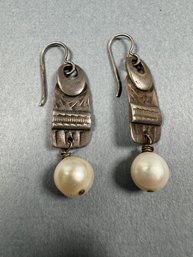 Silver With Pearl Pierced Earrings