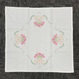 Vintage Floral Embroidered Square Table Cloth