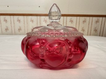 Fenton Cranberry Heart Small Lidded Dish