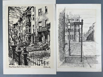 2 Vintage Prints Of Bostons Beacon Hill.