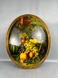 Vintage Oval Convex Lacquered Art And Frame