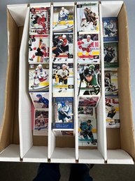 18.5x14 Inch Box With About 3 Rows Of Mostly 1991/92 Upper Deck Hockey Cards.