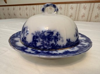 Flow Blue Covered Butter Dish