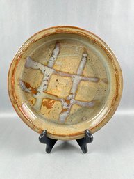 Vintage Studio Pottery Shallow Bowl - Cross Hatch Design: Signed, Logue