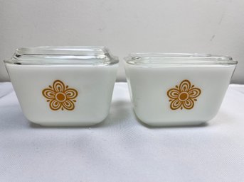 2 Antique Pyrex 1 1/2 Cup Covered Containers. -Local Pick Up