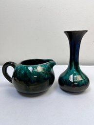 Blue Mountain Pottery Green Drip Vase And Small Pitcher