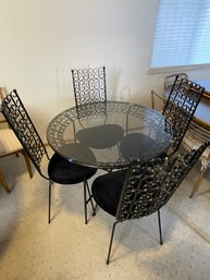 Vintage Iron & Glass Top Metal Dining Table With Four Chairs *Local Pick-Up Only*