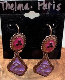 Thelma Pierced Earrings Purple & Pink Stones